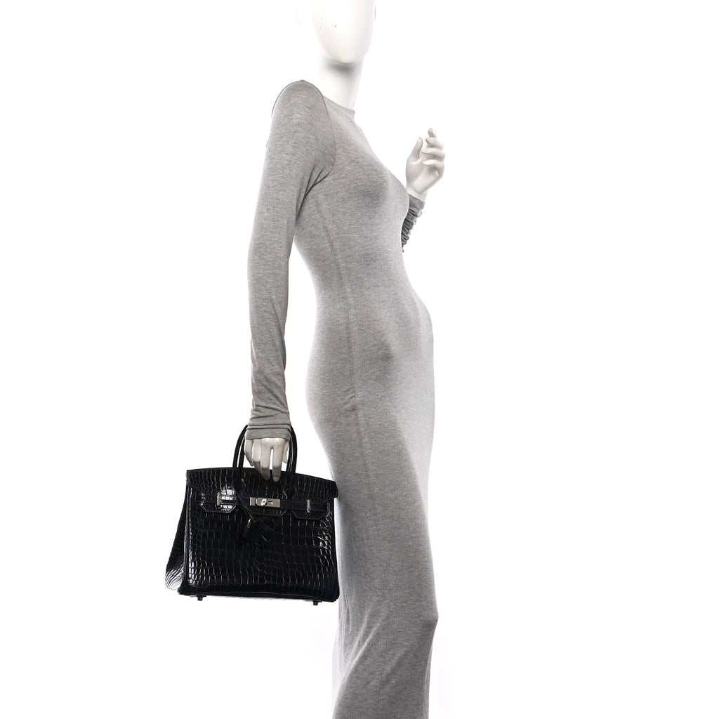 Shiny Porosus Crocodile Birkin 30 Bleu Marine