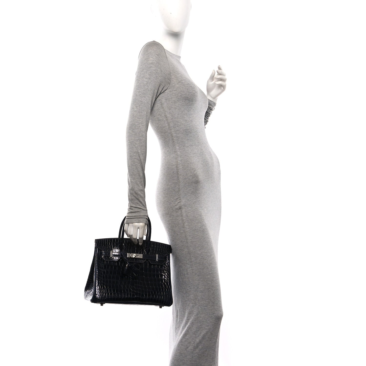 Shiny Porosus Crocodile Birkin 30 Bleu Marine