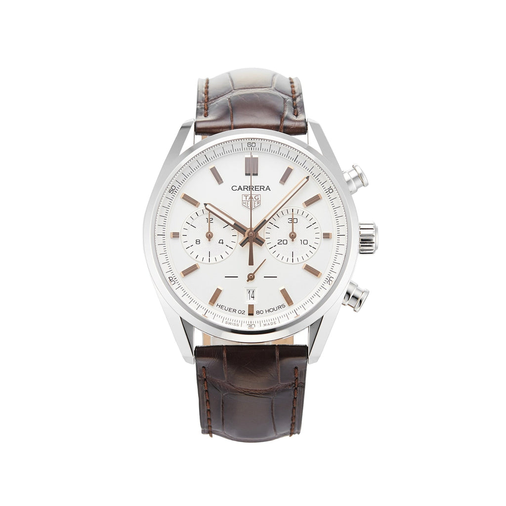 Tag Heuer Carrera Chronograph White Dial Brown Leather Strap Watch for Men - CBN2013.FC6483