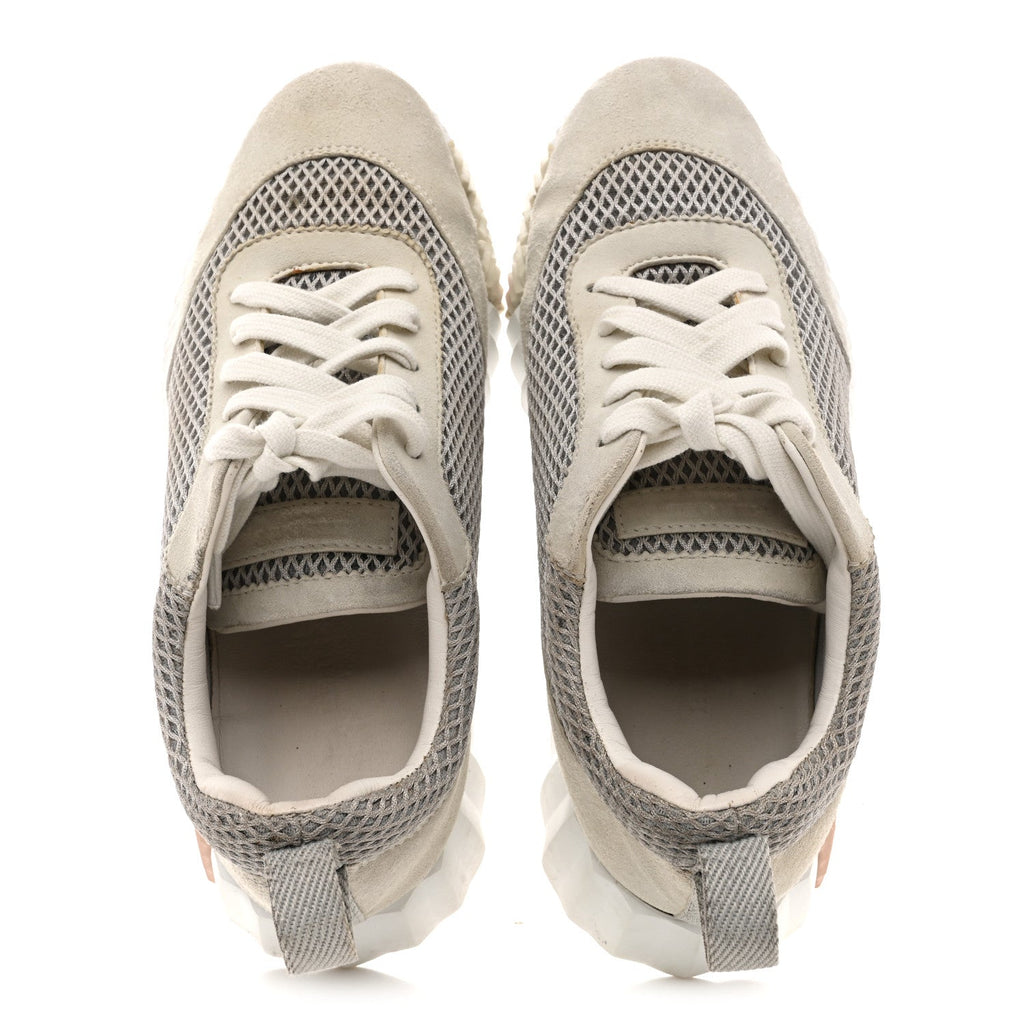 Air Mesh Suede Goatskin Bouncing Sneakers 35 Gris Lulea White