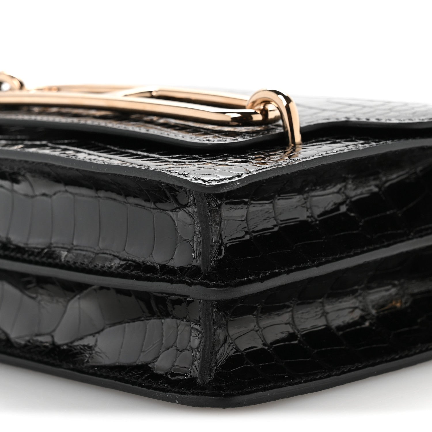 Shiny Alligator Mini Sac Roulis Black