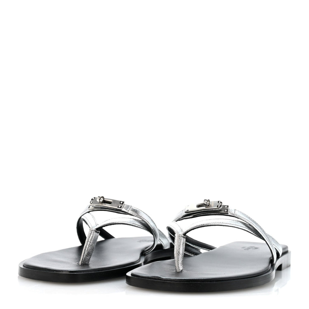 Metallic Goatskin Miss Sandals 36 Gris Argente