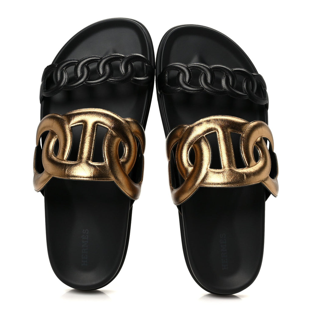 Metallic Nappa Extra Sandals 40 Black Gold