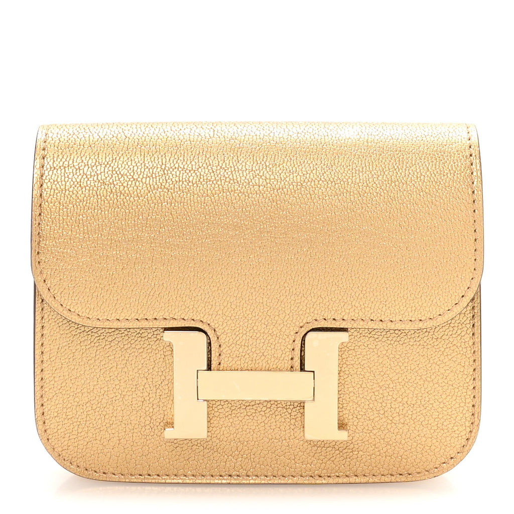 Metallic Chevre Chamkilight Constance Slim Wallet Dore