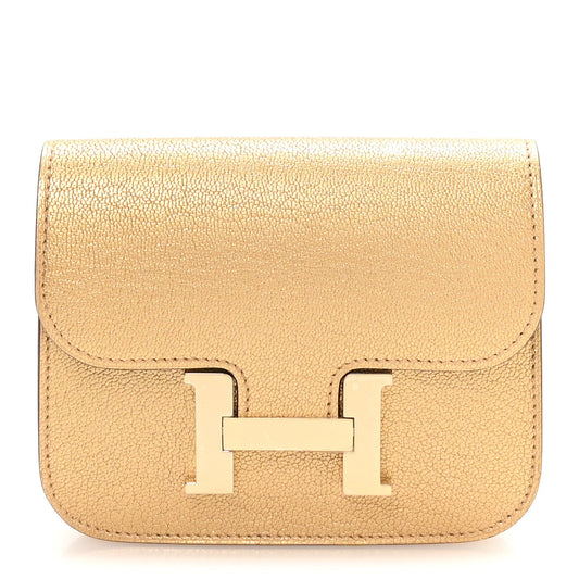Metallic Chevre Chamkilight Constance Slim Wallet Dore
