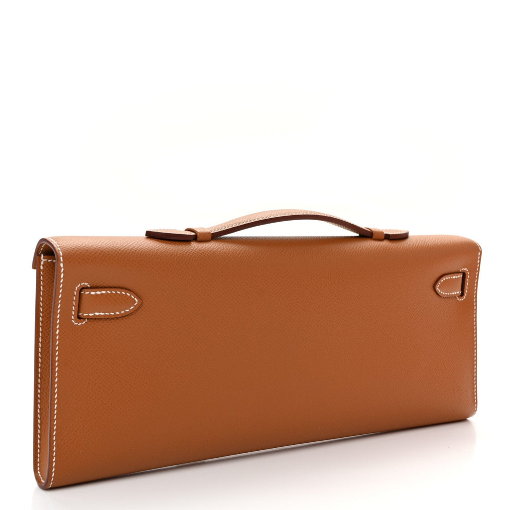 Epsom Kelly Cut Clutch Pochette Gold