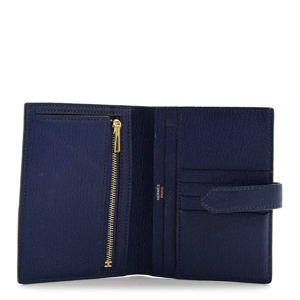 Chevre Mysore Bearn Compact Wallet Bleu Encre