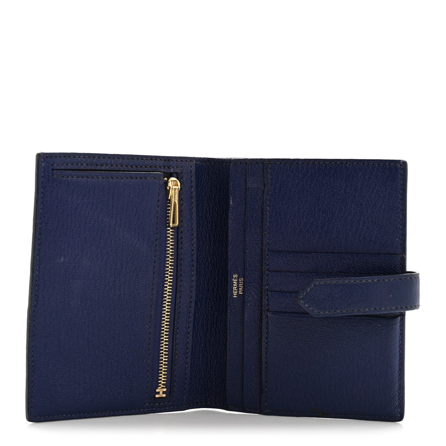 Chevre Mysore Bearn Compact Wallet Bleu Encre