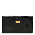 Shiny Alligator Kelly Pocket Long Wallet Black