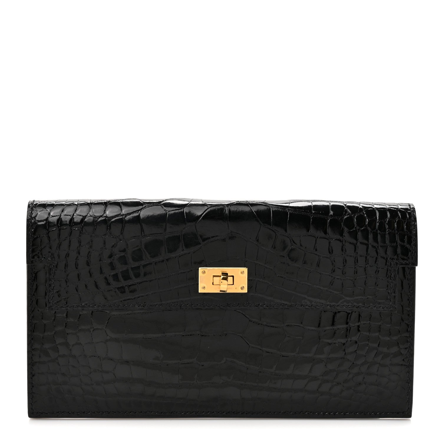Shiny Alligator Kelly Pocket Long Wallet Black