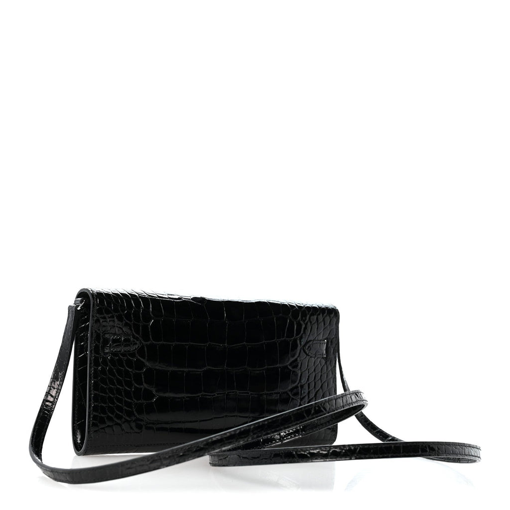 Shiny Alligator Kelly Wallet To Go Black