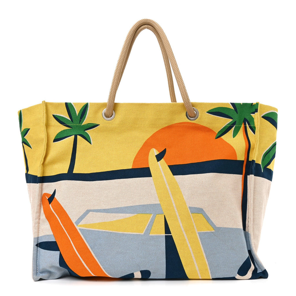 Cotton Canvas Apres la Vague Beach Bag Jaune Bleu