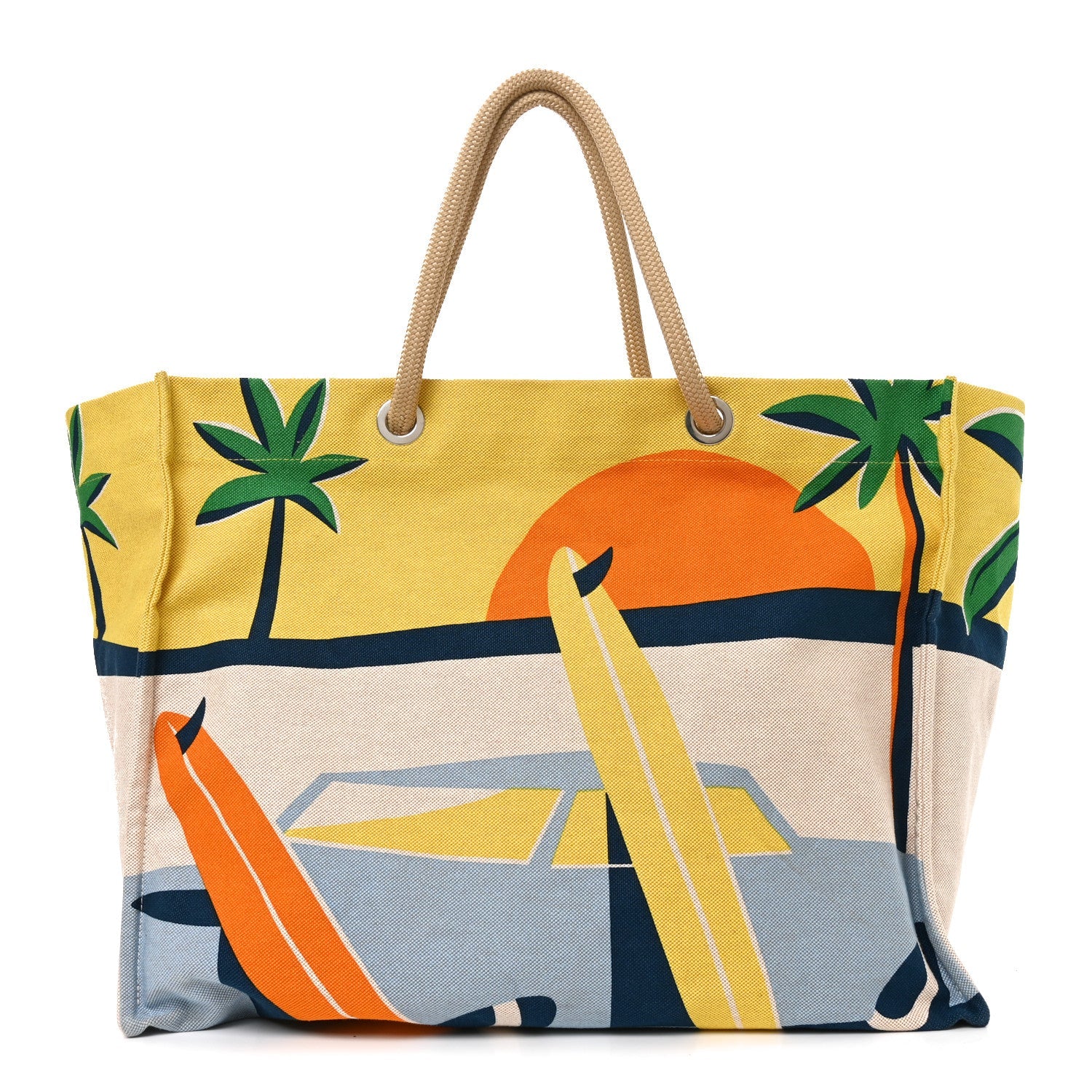 Cotton Canvas Apres la Vague Beach Bag Jaune Bleu