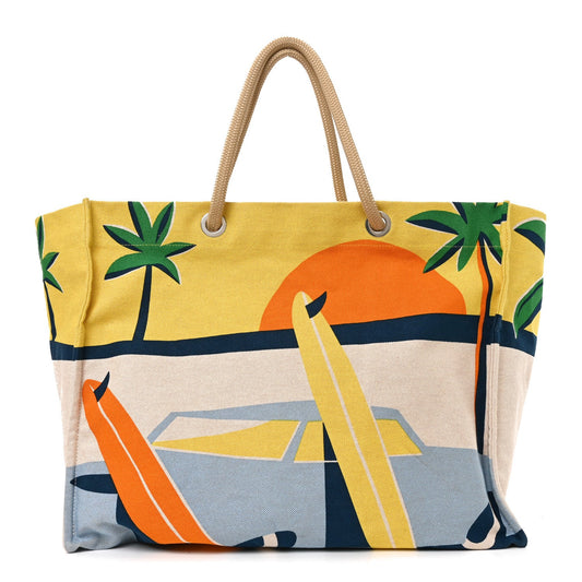 Cotton Canvas Apres la Vague Beach Bag Jaune Bleu