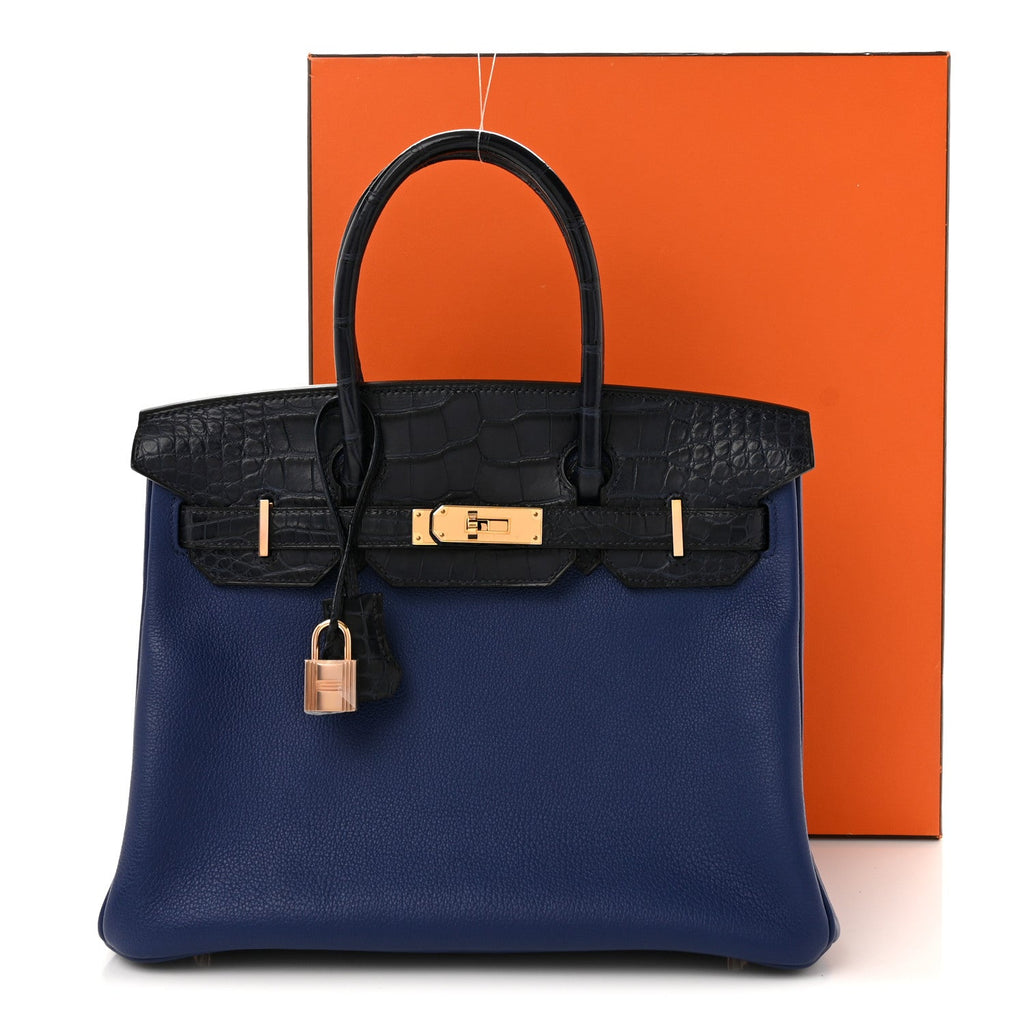 Taurillon Novillo Matte Alligator Birkin Touch 30 Bleu Saphir Bleu Marine
