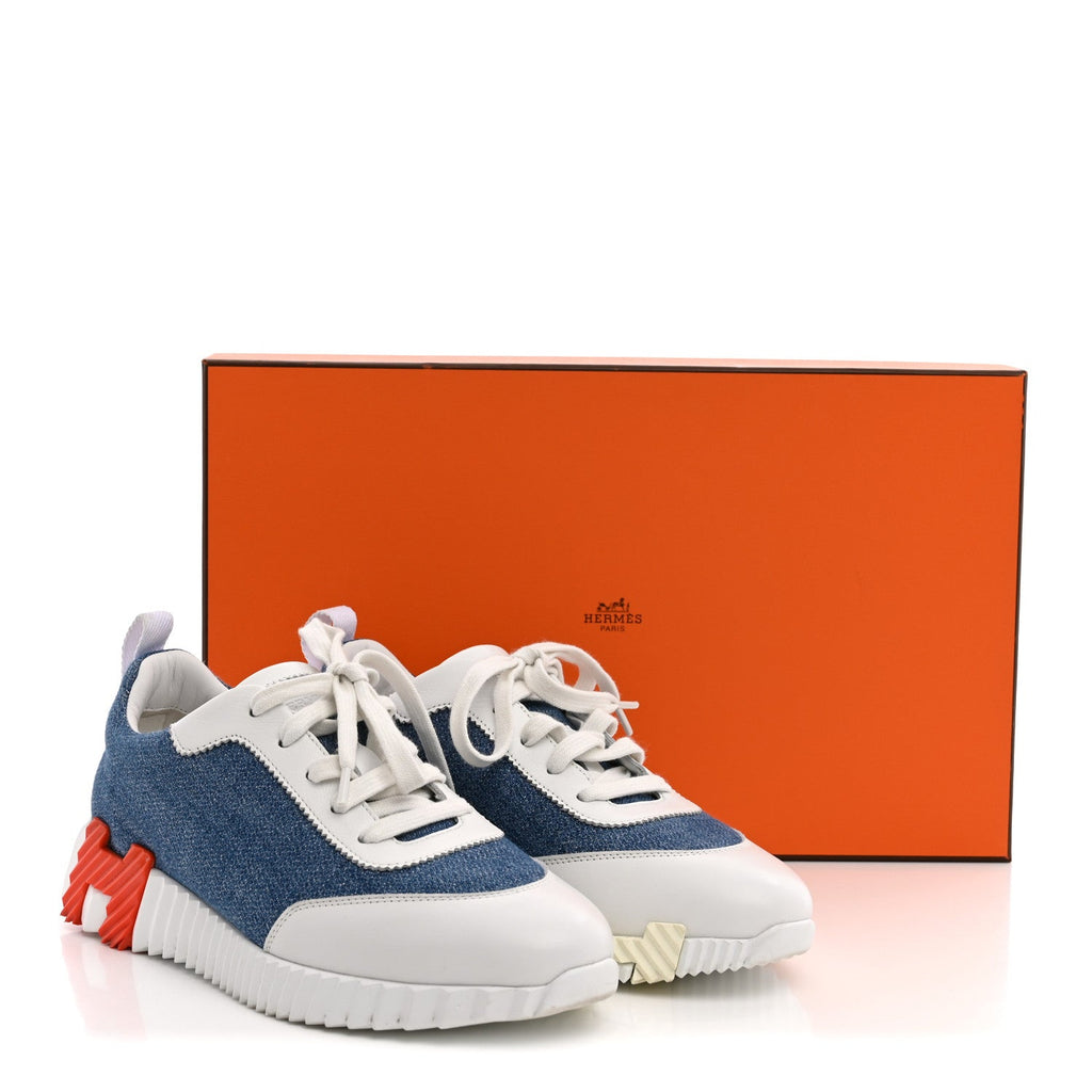 Denim Suede Goatskin Bouncing Sneakers 37.5 Bleu Clair White