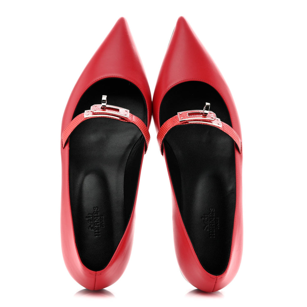 Lizard Calfskin Brillante Kelly Ballet Flat  38 Rouge Vif