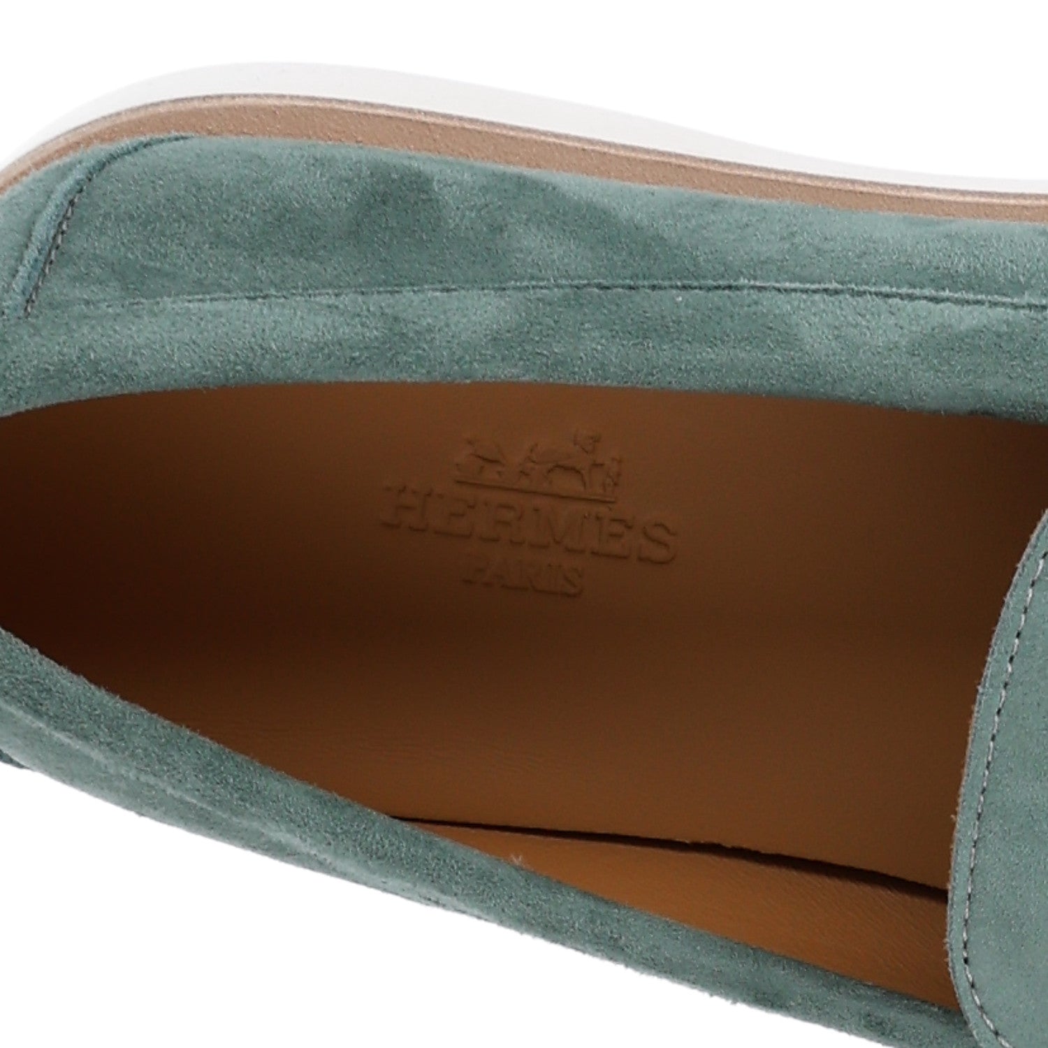 Suede Calfskin Womens Low Loafers 38 Vert Cedre