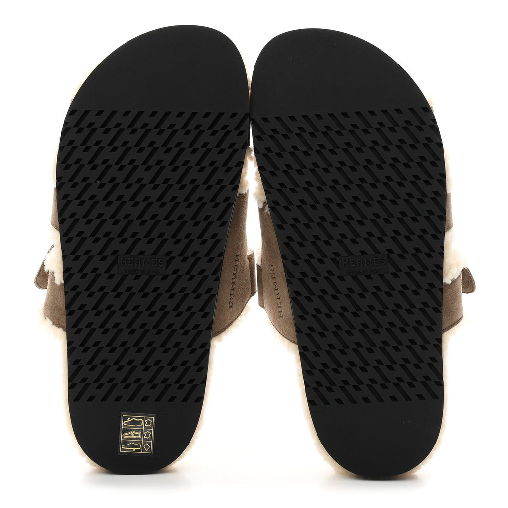 Suede Goatskin Woolskin Womens Chypre Sandals 38.5 Etoupe