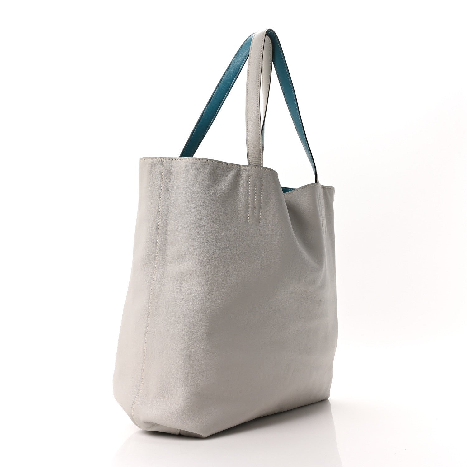 Veau Sikkim Double Sens 36 Reversible Tote Turquoise Gris Perle