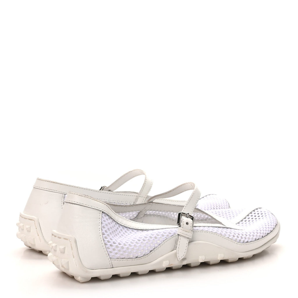 Crochet Knit Calfskin Kichu Ballet Flats 39 White