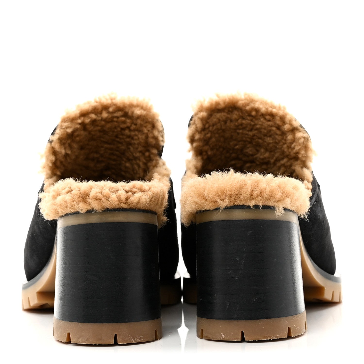Suede Goatskin Woolskin Flore 60 Mules 36.5 Black Camel