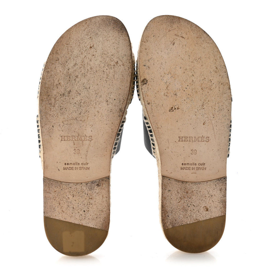 Calfskin Mens Antigua Espadrille Sandals 39 Black
