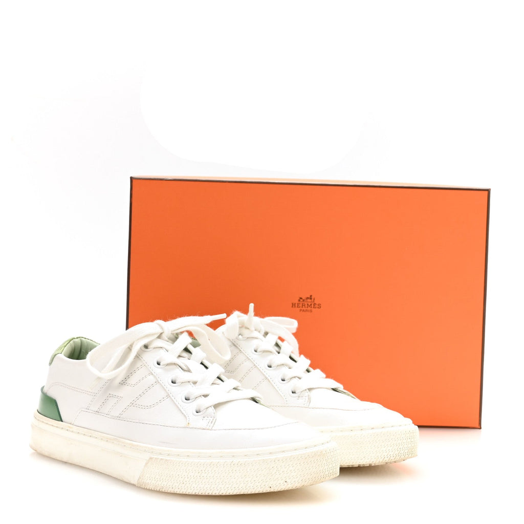 Crocodile Calfskin Deep Sneakers 37.5 White Vert Jade