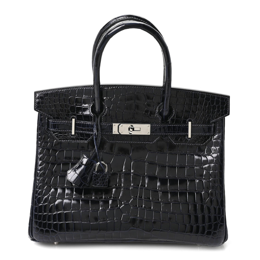 Shiny Porosus Crocodile Birkin 30 Bleu Marine