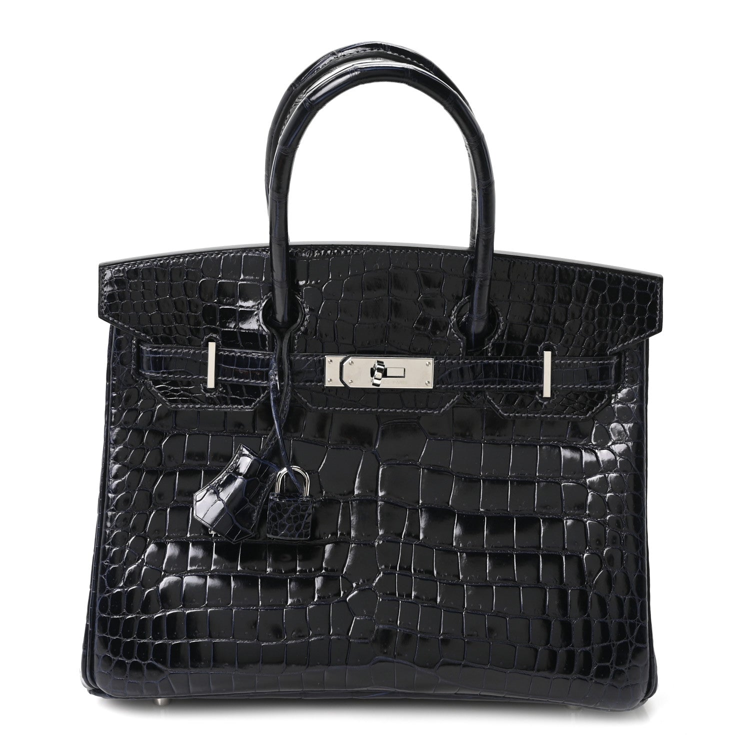 Shiny Porosus Crocodile Birkin 30 Bleu Marine
