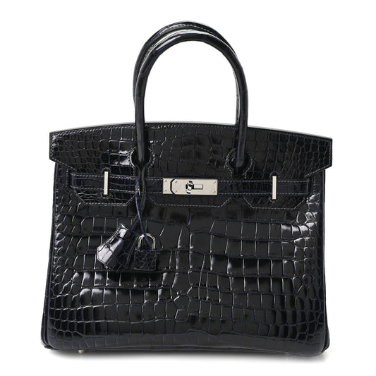 Shiny Porosus Crocodile Birkin 30 Bleu Marine
