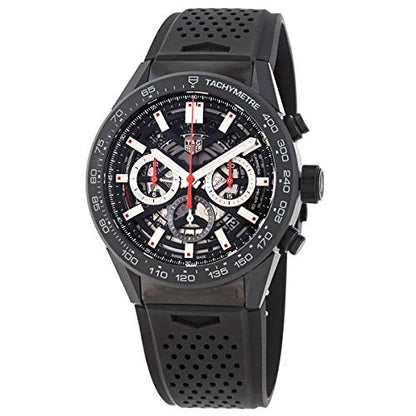 Tag Heuer Carrera Automatic Chronograph Black Dial Black Rubber Strap Watch for Men - CBG2A90.FT6173