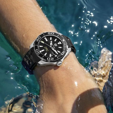 Tag Heuer Aquaracer Calibre 5 Automatic Black Dial Black Rubber Strap Watch for Men -  WAY211A.FT6151