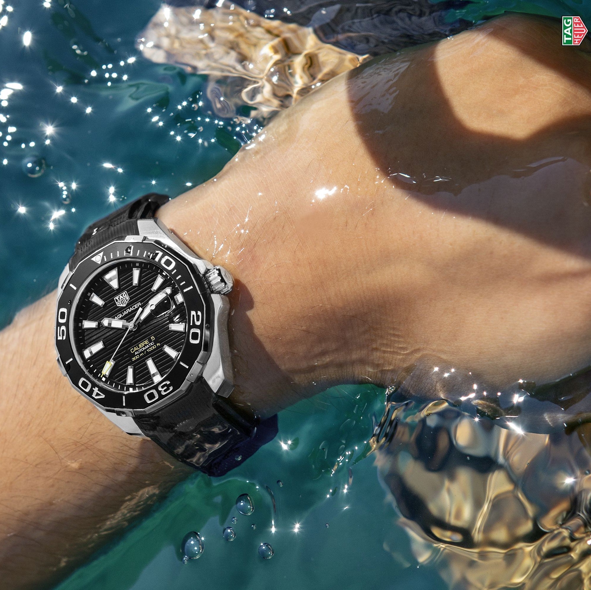 Tag Heuer Aquaracer Calibre 5 Automatic Black Dial Black Rubber Strap Watch for Men -  WAY211A.FT6151