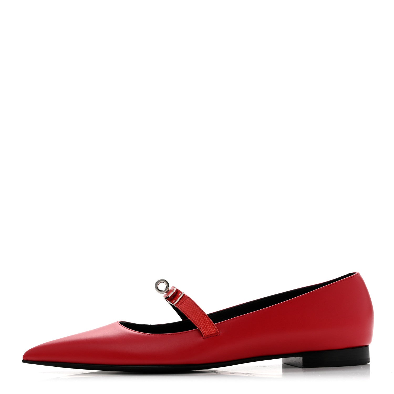 Lizard Calfskin Brillante Kelly Ballet Flat  38 Rouge Vif
