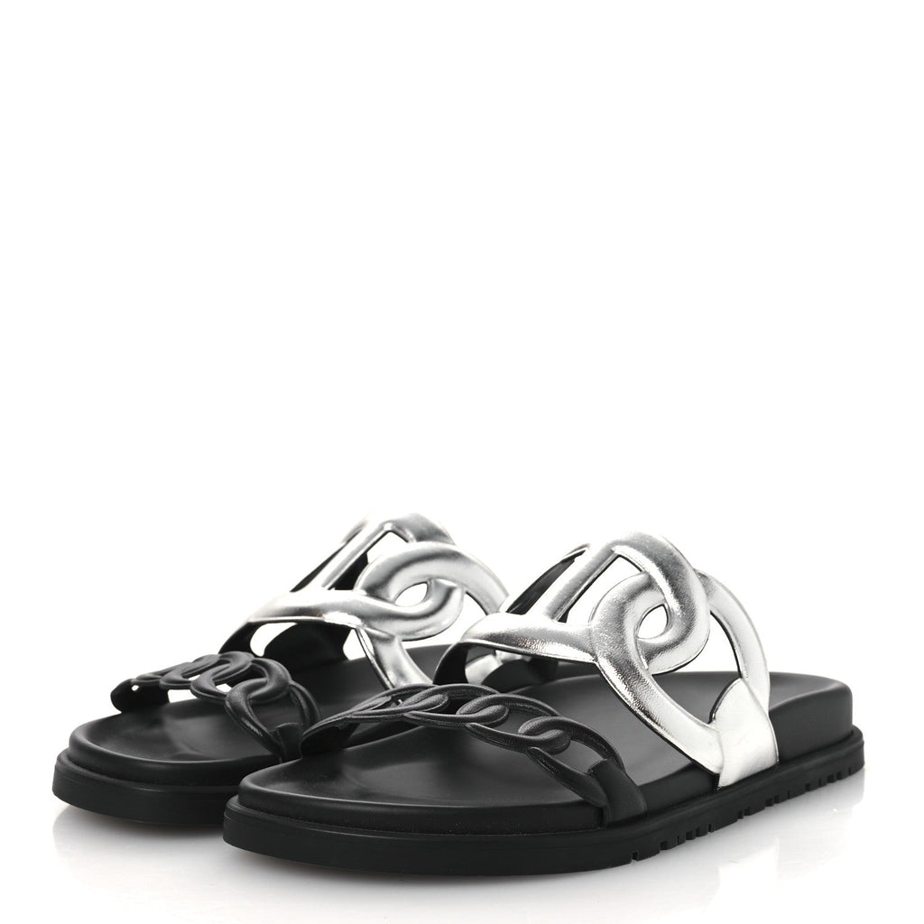 Metallic Nappa Extra Sandals 36 Gris Argente Black