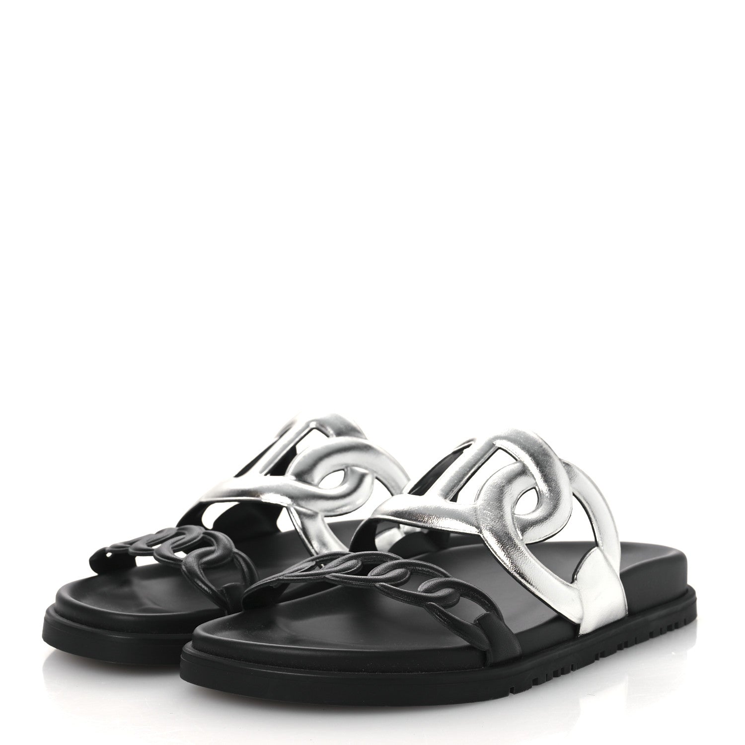 Metallic Nappa Extra Sandals 36 Gris Argente Black