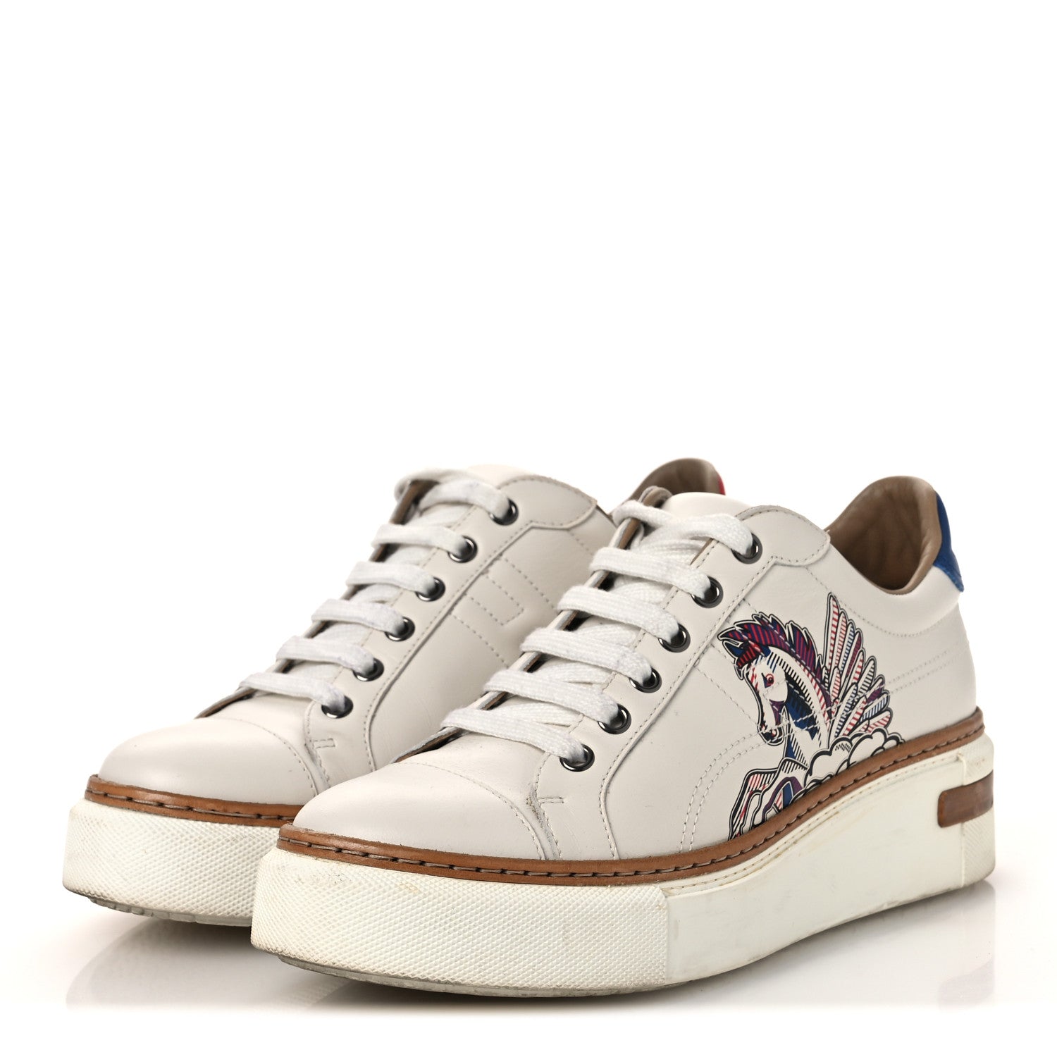 Calfskin Pegase Pop Polo Sneakers 38 Multicolor White