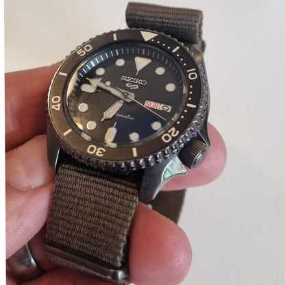 Seiko 5 Sport Automatic Black Dial Green Nylon Strap Watch For Men - SRPD65K4
