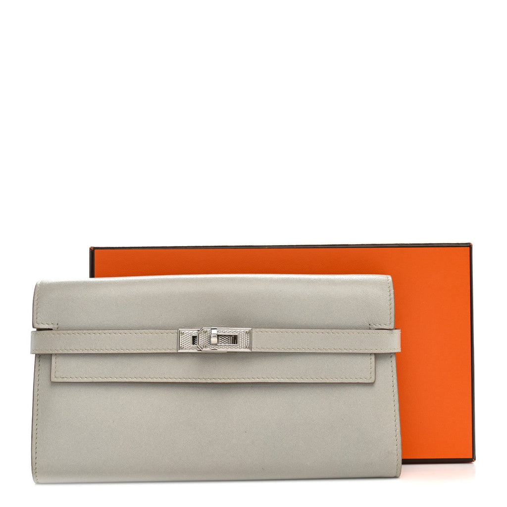 Box Guilloche Kelly Longue Wallet Gris Perle