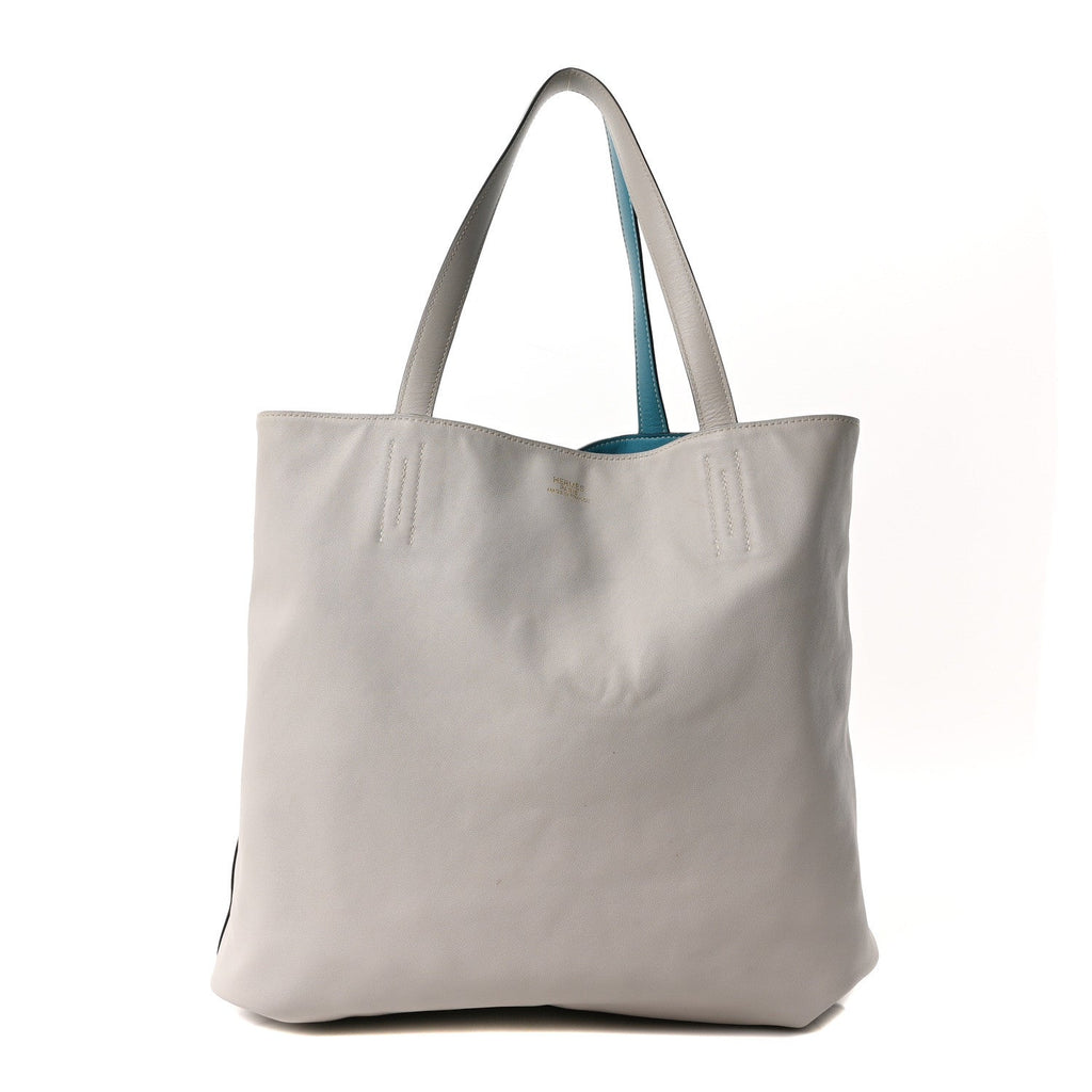 Veau Sikkim Double Sens 36 Reversible Tote Turquoise Gris Perle
