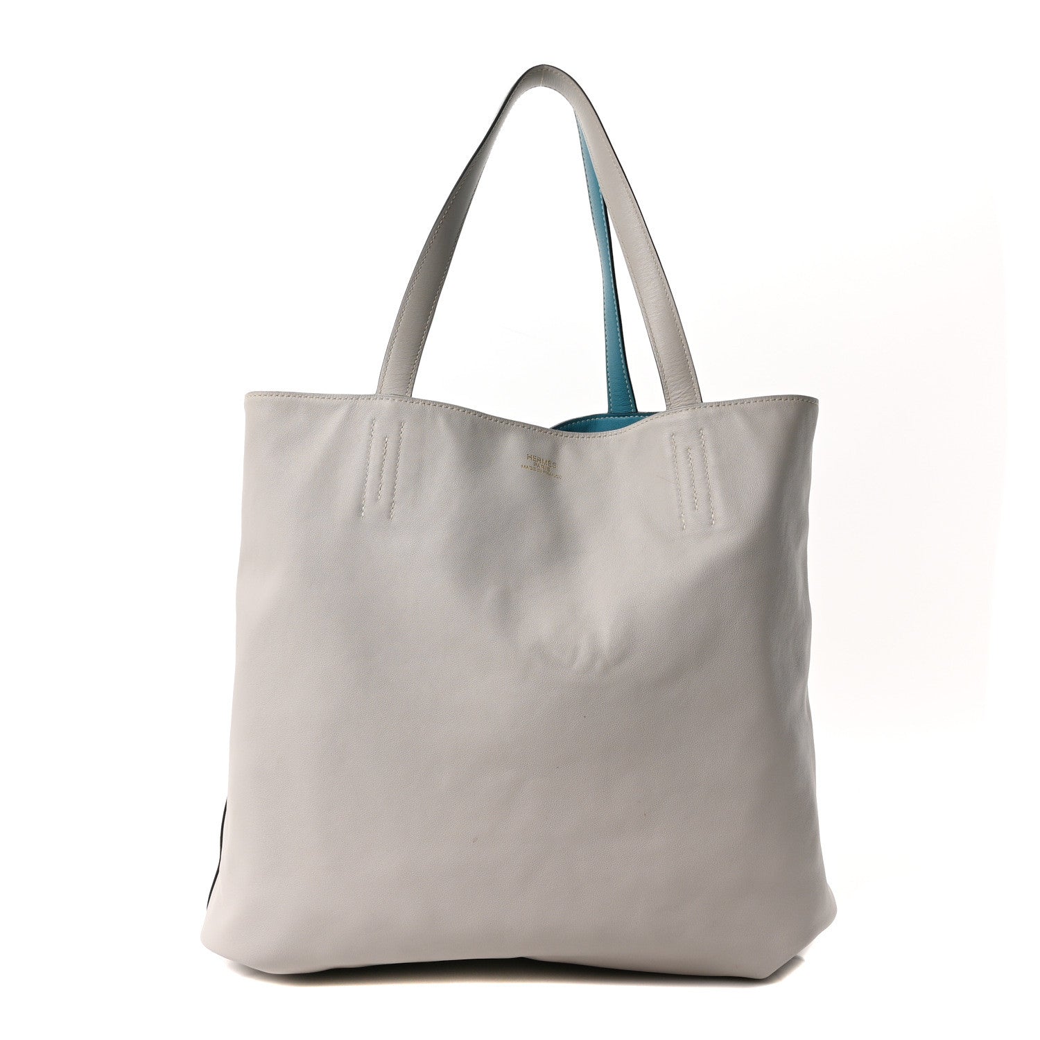 Veau Sikkim Double Sens 36 Reversible Tote Turquoise Gris Perle