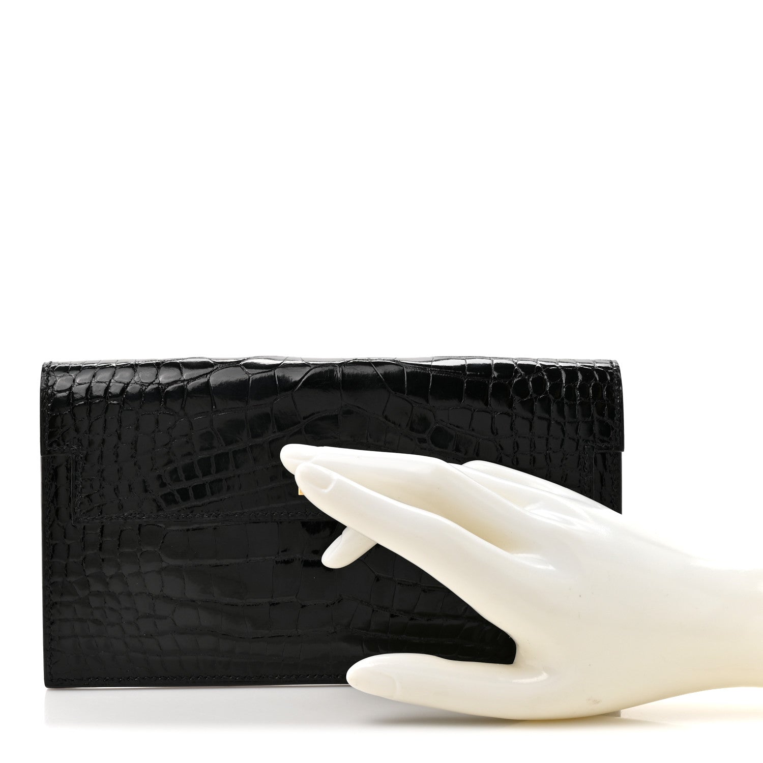 Shiny Alligator Kelly Pocket Long Wallet Black