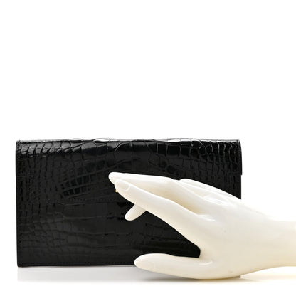 Shiny Alligator Kelly Pocket Long Wallet Black