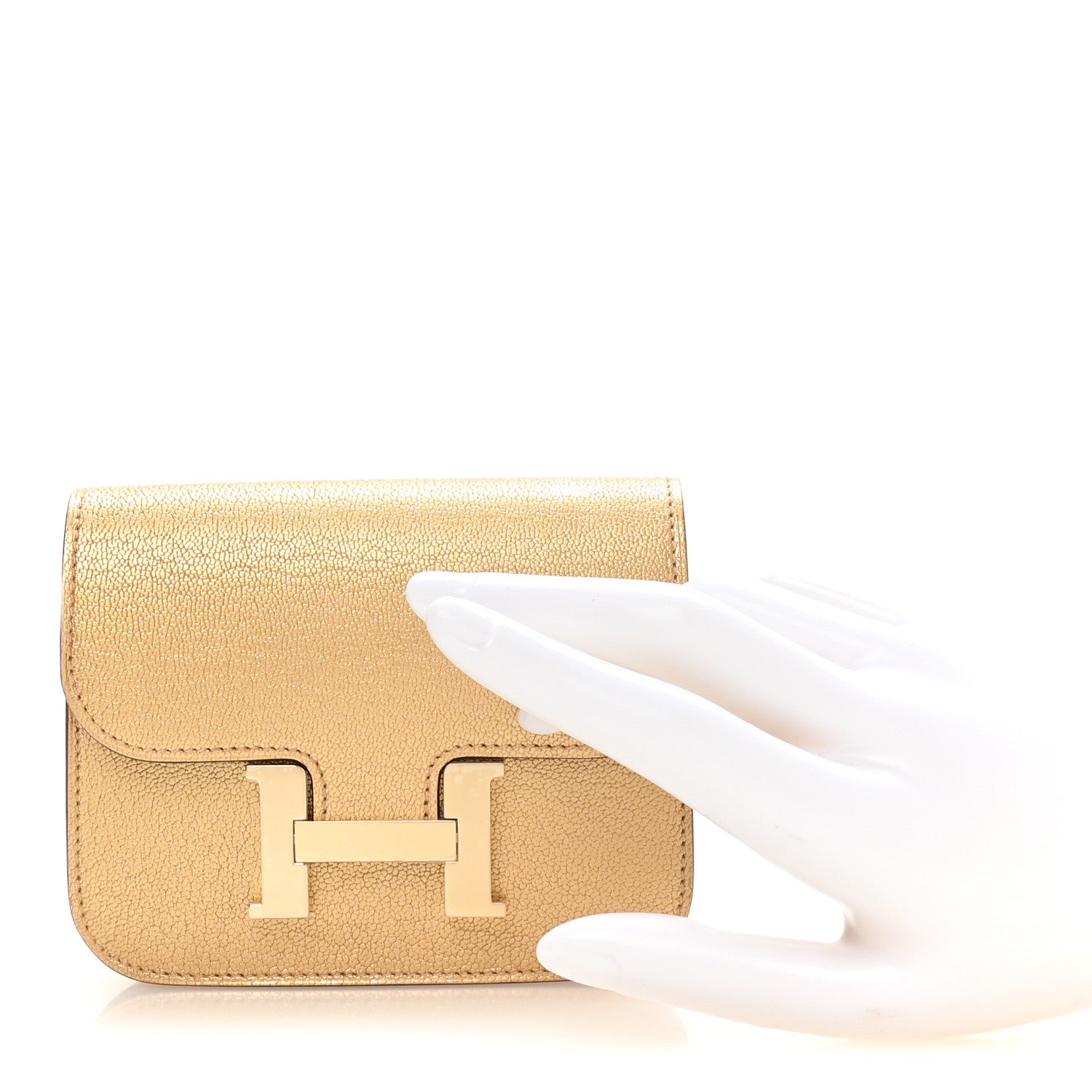 Metallic Chevre Chamkilight Constance Slim Wallet Dore