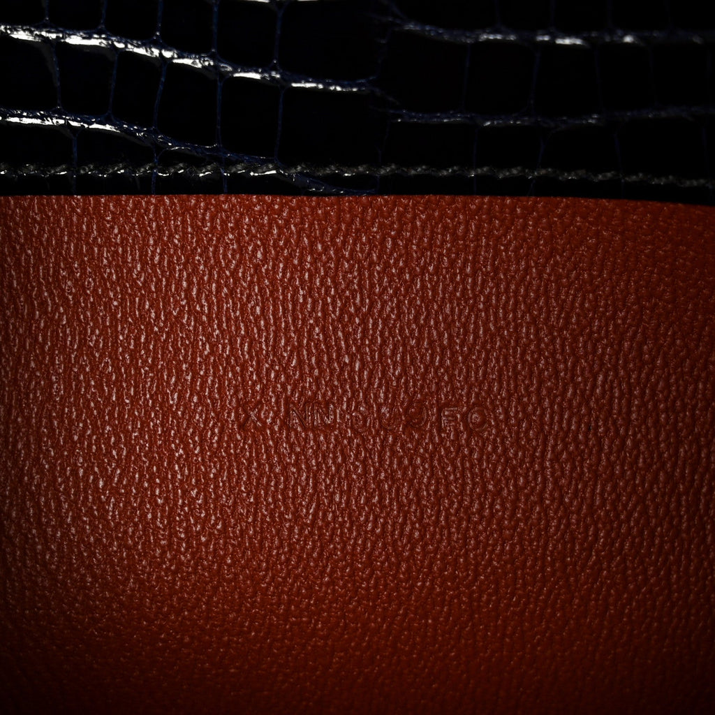 Shiny Alligator Constance Long Wallet Bleu Marine Cuivre