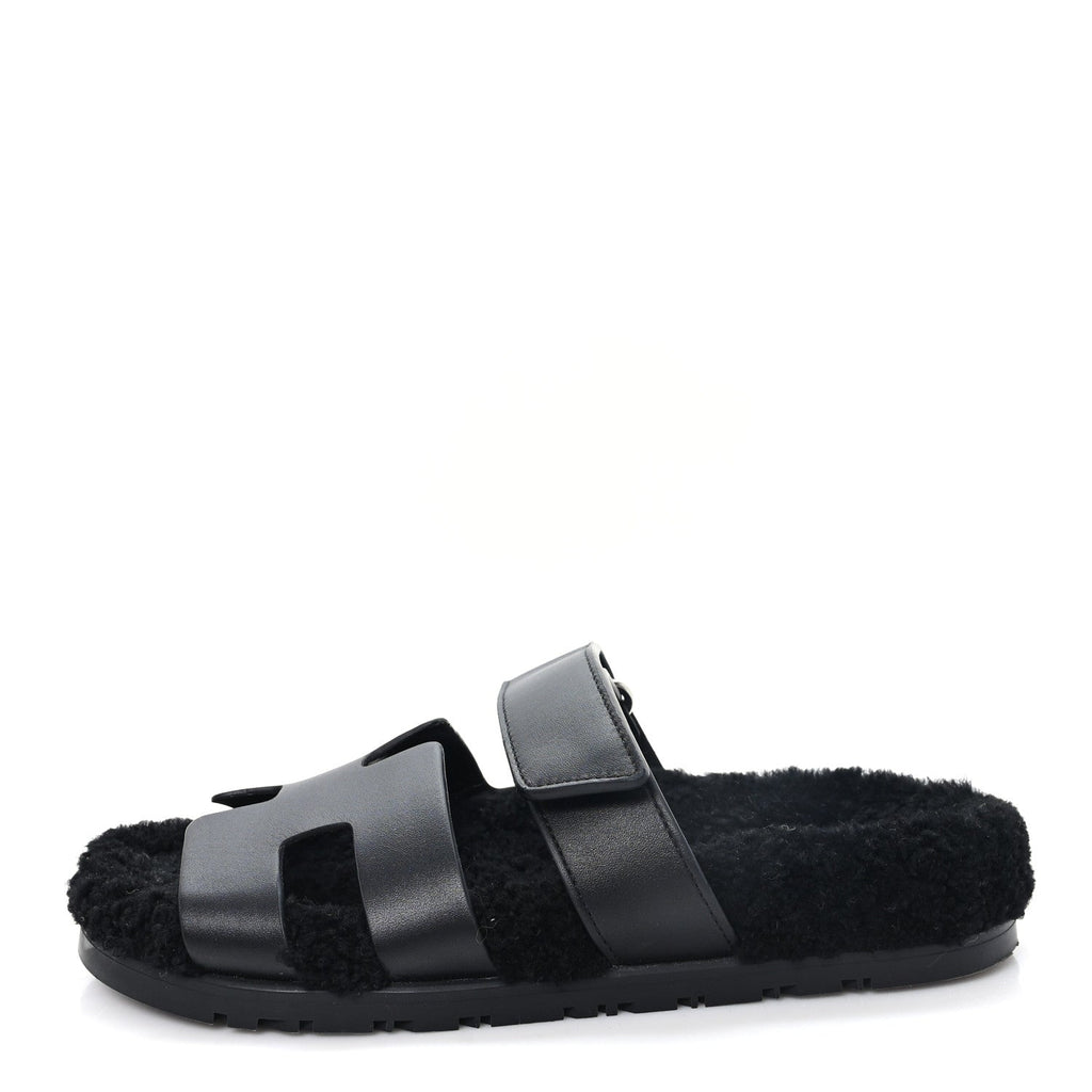 Calfskin Woolskin Womens Chypre Sandals 38 Black