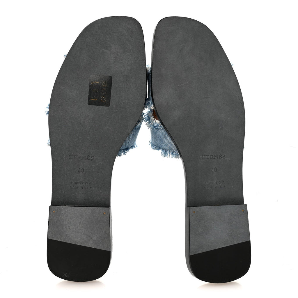 Denim Oran Fringe Sandals 40 Bleu Clair