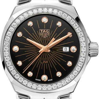Tag Heuer Link Quartz Diamonds Black Dial Silver Steel Strap Watch for Men - WBC131G.BA0649