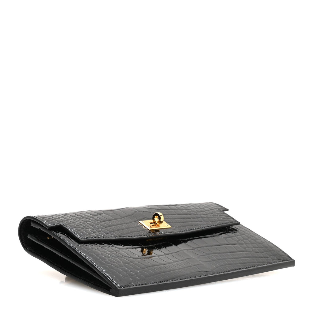 Shiny Alligator Kelly Pocket Long Wallet Black
